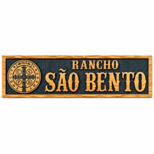 Placa Linha Mestre Ouro Letras Alto Relevo e Desenho Esculpido 2x50 Metros