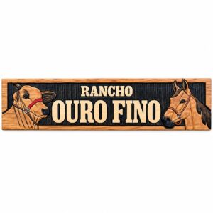 Placa Linha Mestre Ouro Letras e Desenho Esculpido Manual 3x50 Metros